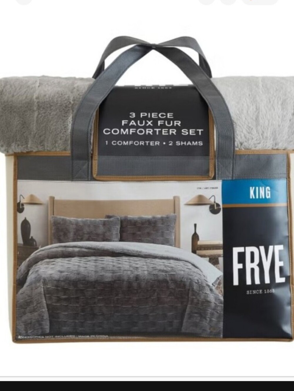 Frye Faux Rabbit Fur Comforter Set 3pc 930 GSM King Oversized NEW